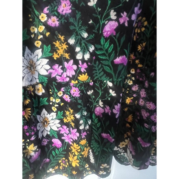 Old Navy Womens Floral Tie Neck Long Sleeve Rayon Blouse Black Purple Yellow L - Picture 4 of 6